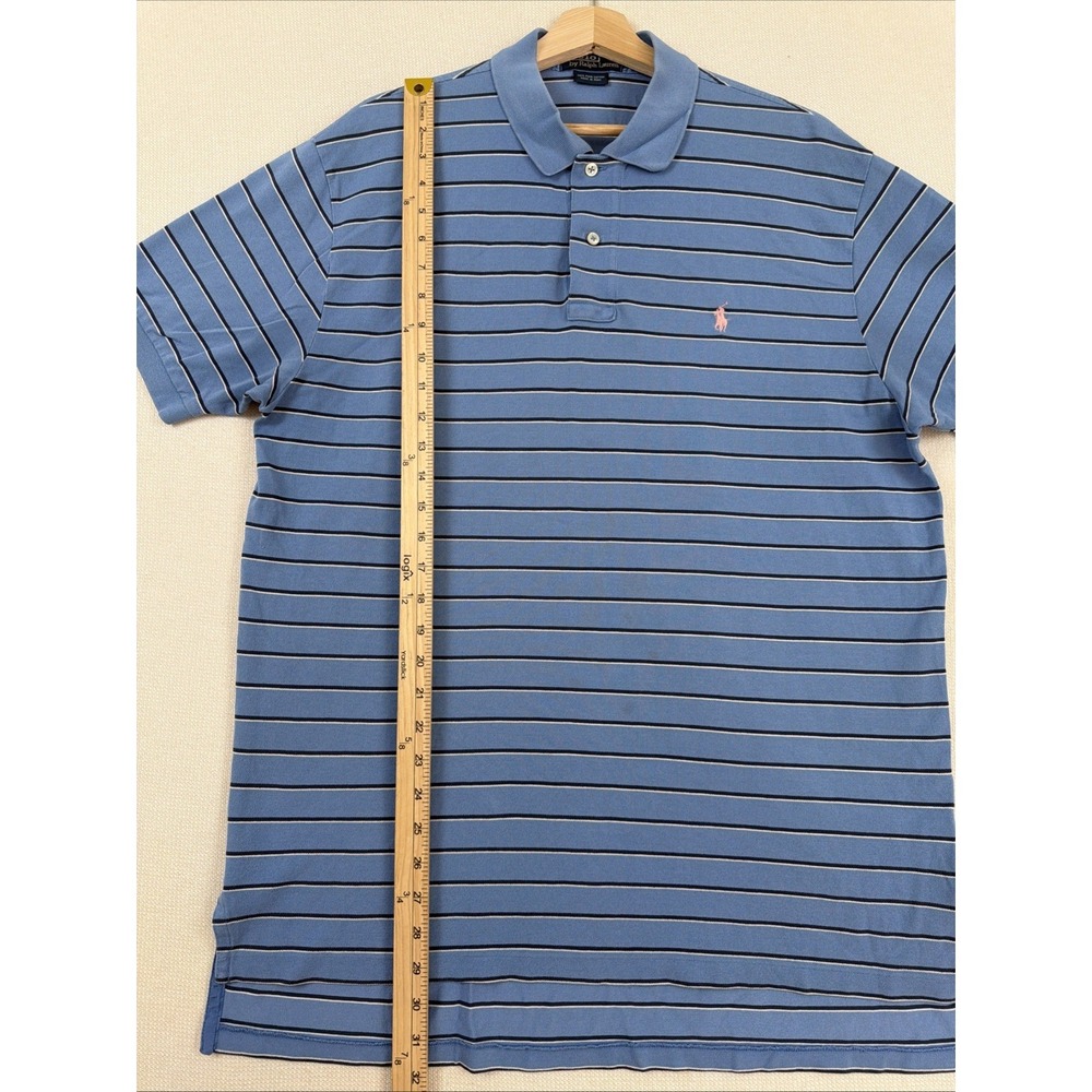 Polo by Ralph Lauren Men's Shirt XL Blue Striped Preppy Pink Pony Golf Casual‎ - Picture 4 of 9